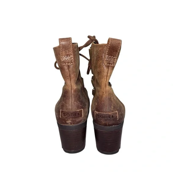SOREL Women's Cate Lace Bootie Waterproof Leather Rain Boot in Brown Size 8 - Picture 4 of 7